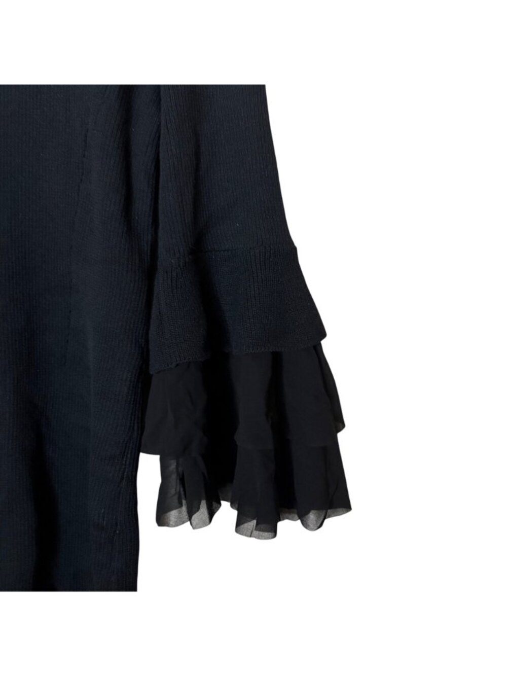 Design History XXL Black Ribbed Knit Top Tiered Ruffle Bell Sleeve Blouse Dressy - Picture 4 of 8